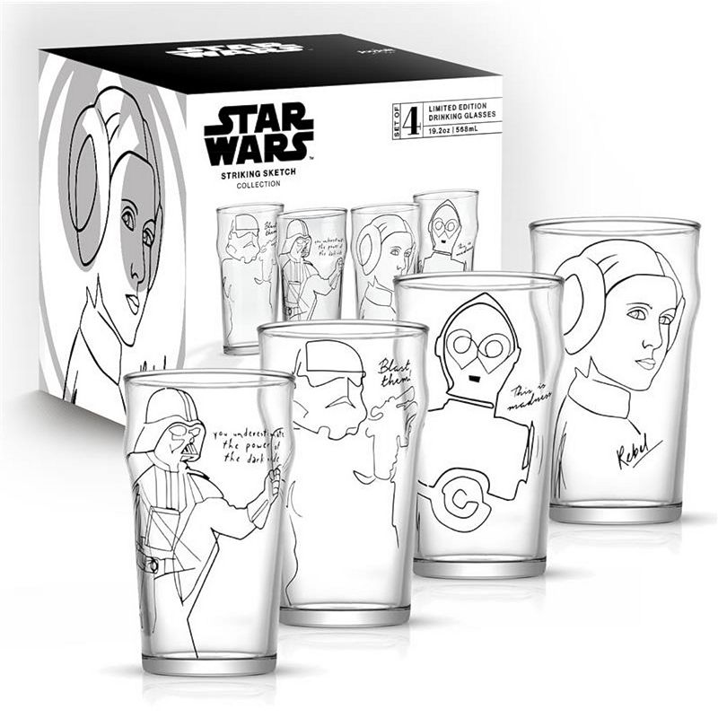 JoyJolt Star Wars Striking Sketch Characters Collection 4-pc. Pint Glasses