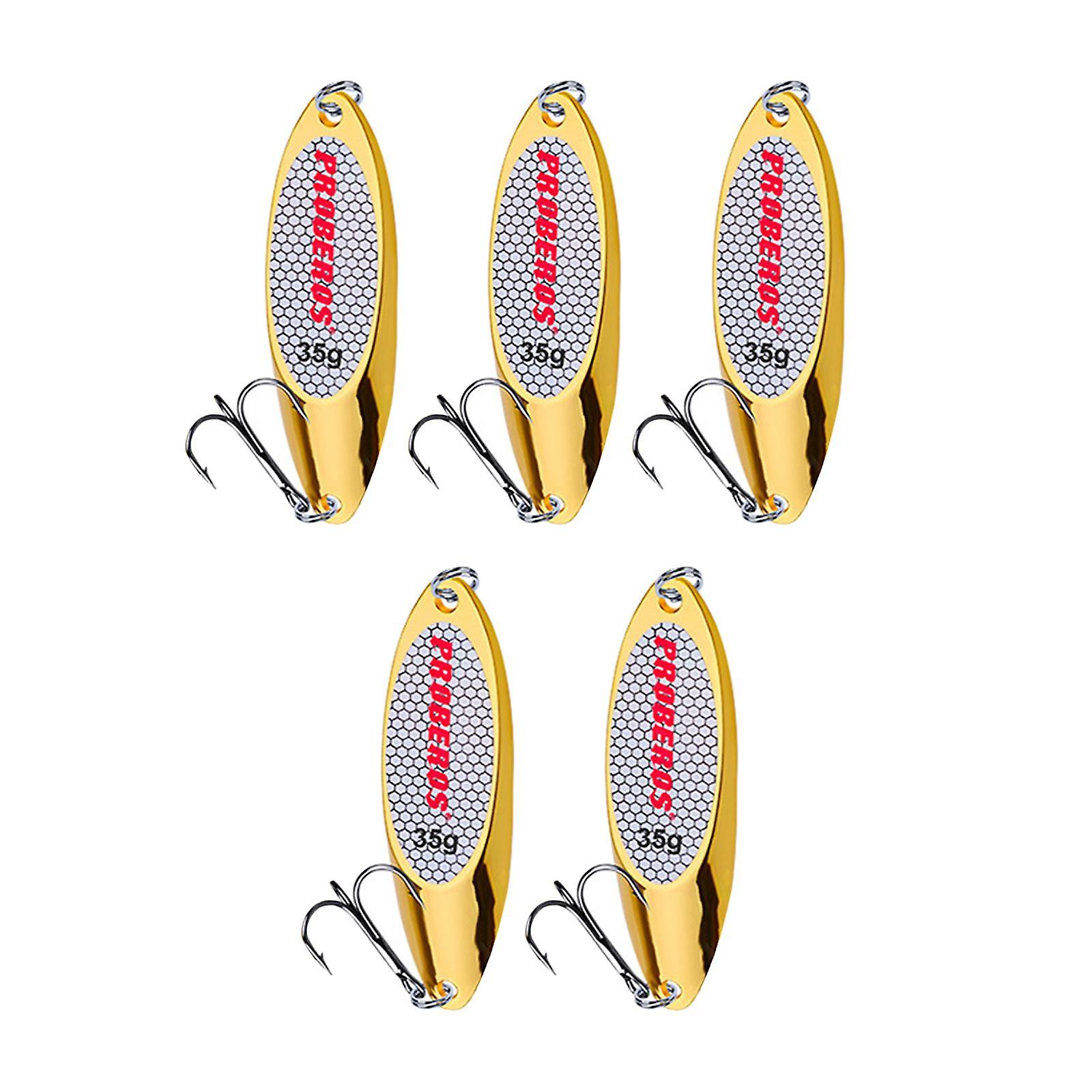 5 Pieces Fishing Spoons Lures Metal Vertical Bass Baits And Lures Freshwater Gold 35g