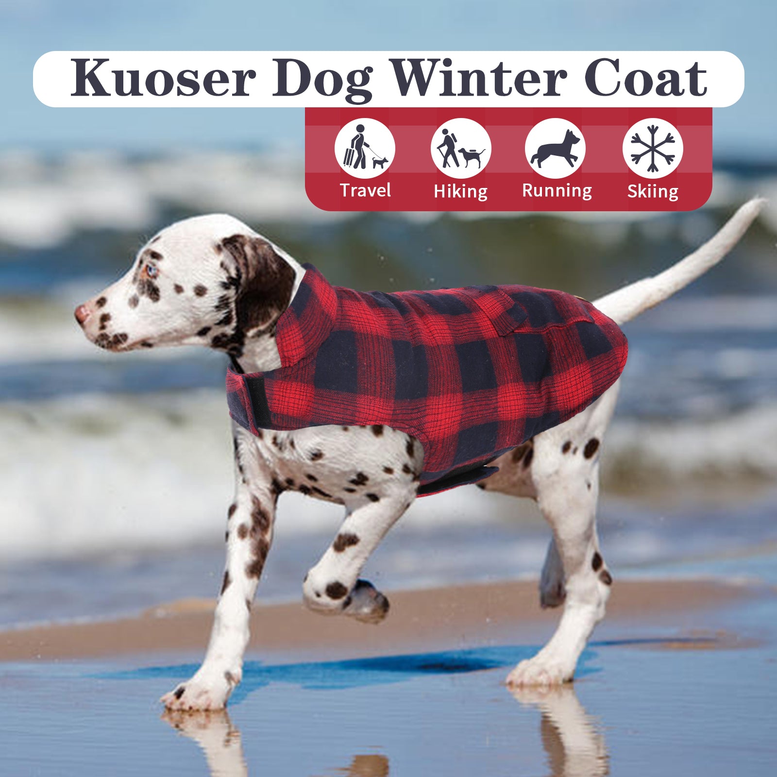 Kuoser Polyester Plaid Winter Dog Coat and Jacket， Red， XS