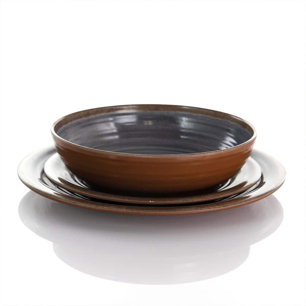 Elama 12-Piece Stone Oak Black Lightweight Melamine Dinnerware Set (Service for 4) 985114987M