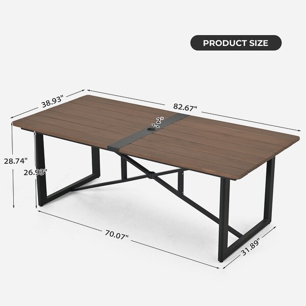 PureCane Rectangle Acacia Wood Tabletop Outdoor Dining Table with Umbrella Hole