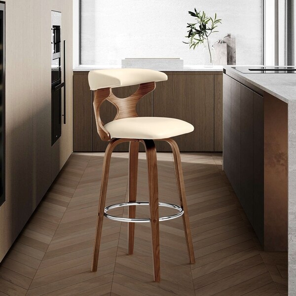 Zenia Modern Faux Leather and Wood Swivel Bar/Counter Stool