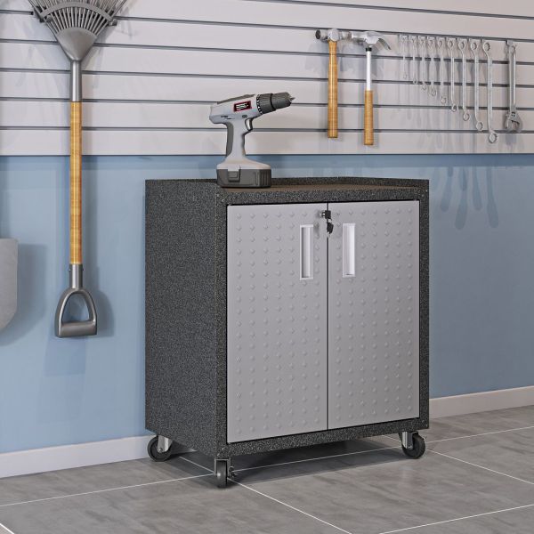 3-Piece Fortress Mobile Space-Saving Garage Cabinet and Worktable 1.0 in Grey