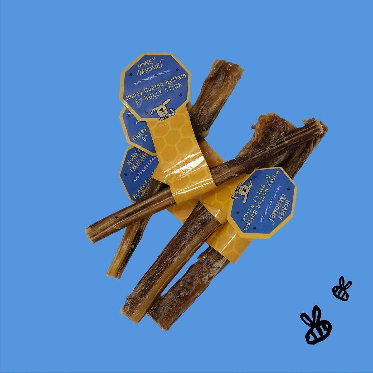 Honey I'm Home! 6-in Bully Sticks Natural Honey Coated Buffalo Chews Grain-Free Dog Treats