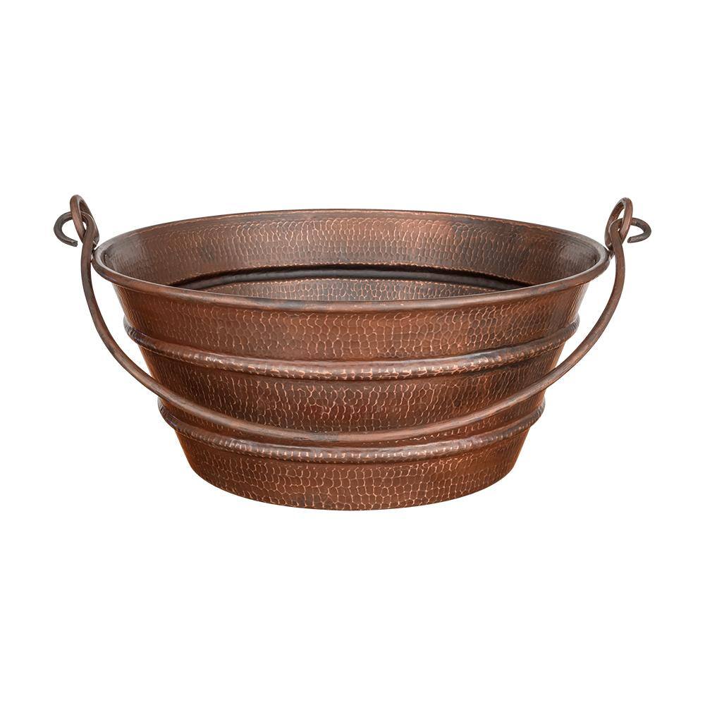 Premier Copper Products Bucket Hammered Copper Round 16 in. Vessel Sink with Handles in Oil Rubbed Bronze VR16BUDB