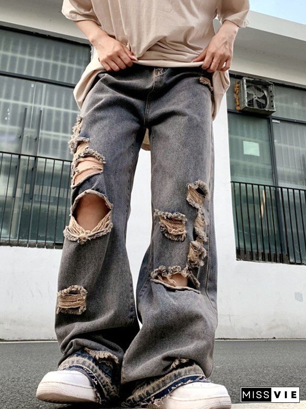 Distressed Ultra Frayed Ripped Jeans