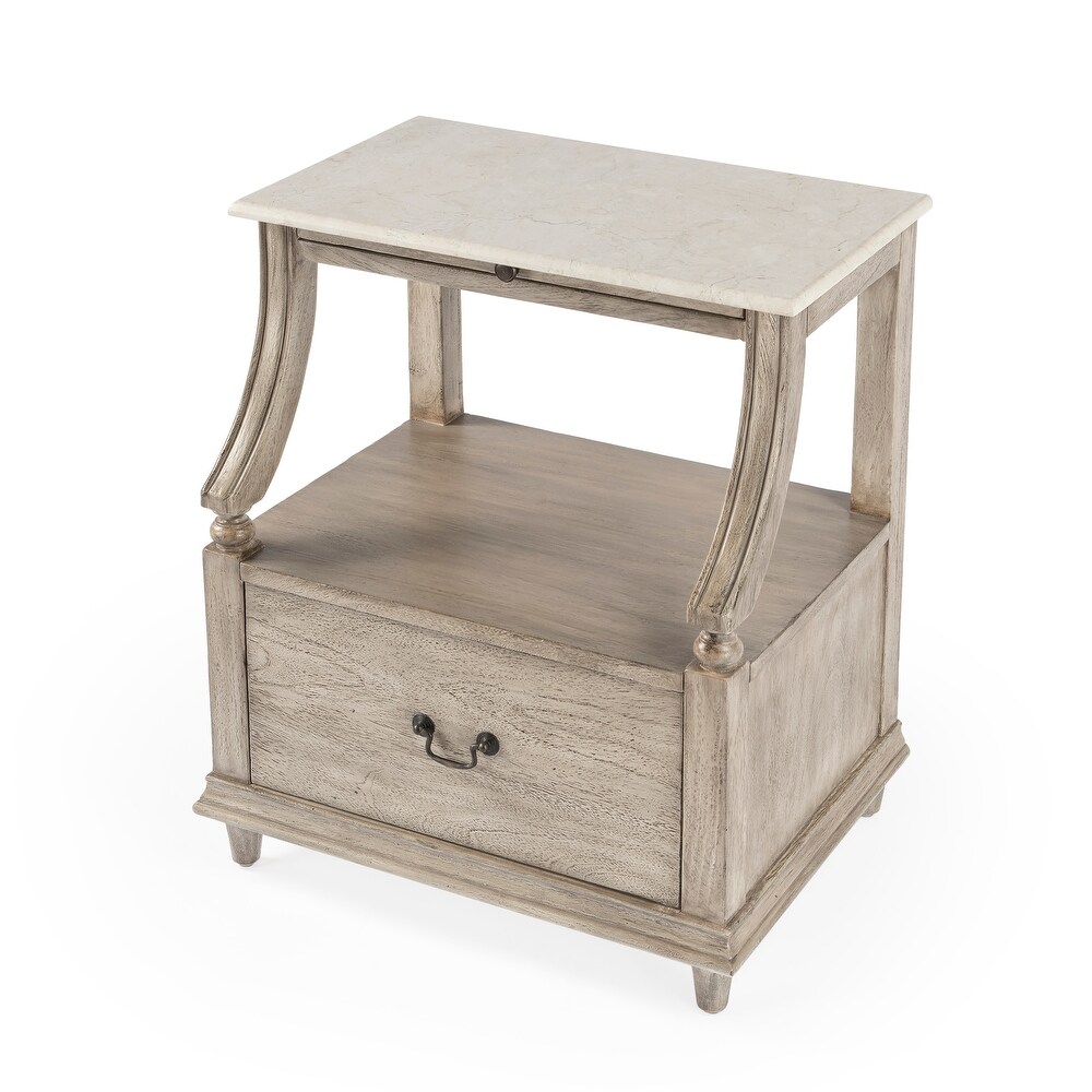 Mabel Genuine Marble and Wood 1 Drawer Nightstand