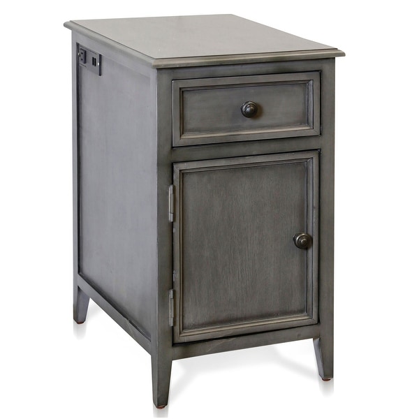 Vintage Gray Side Table With Drawer and Cabinet