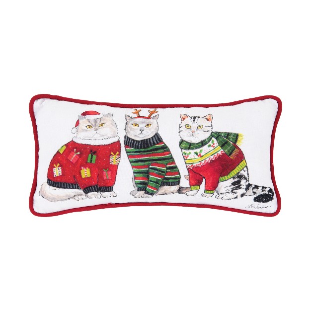 X 12 quot 3 Cats Wearing Winter Christmas Sweaters And Scarves Printed Petite Accent Throw Pillow