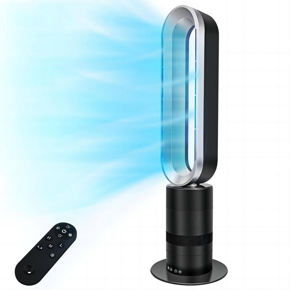 dubbin 32 in. Space Heater Bladeless Tower Fan Heater and Fan Combo 9H Timer 10 Speeds Remote Control Black FXFAN-7004