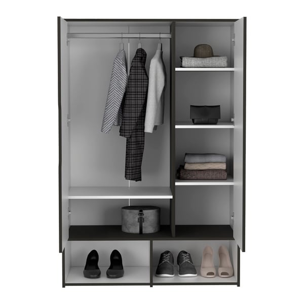 Rosie Armoire Two Door with Two Open Shelves， Five Shelves and Hanging Rod - N/A - - 35399354