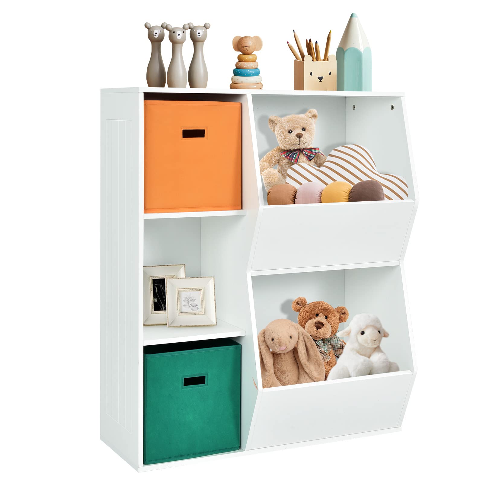 Costzon 5 Cubbies Kids Toy Storage Organizer with Bookcase