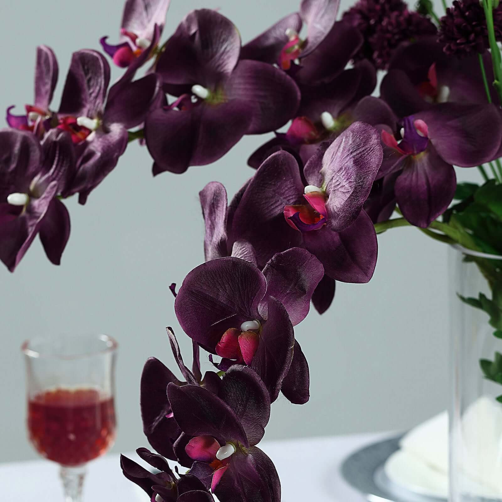 2 Stems Eggplant Artificial Silk Orchid Flower Bouquets 40