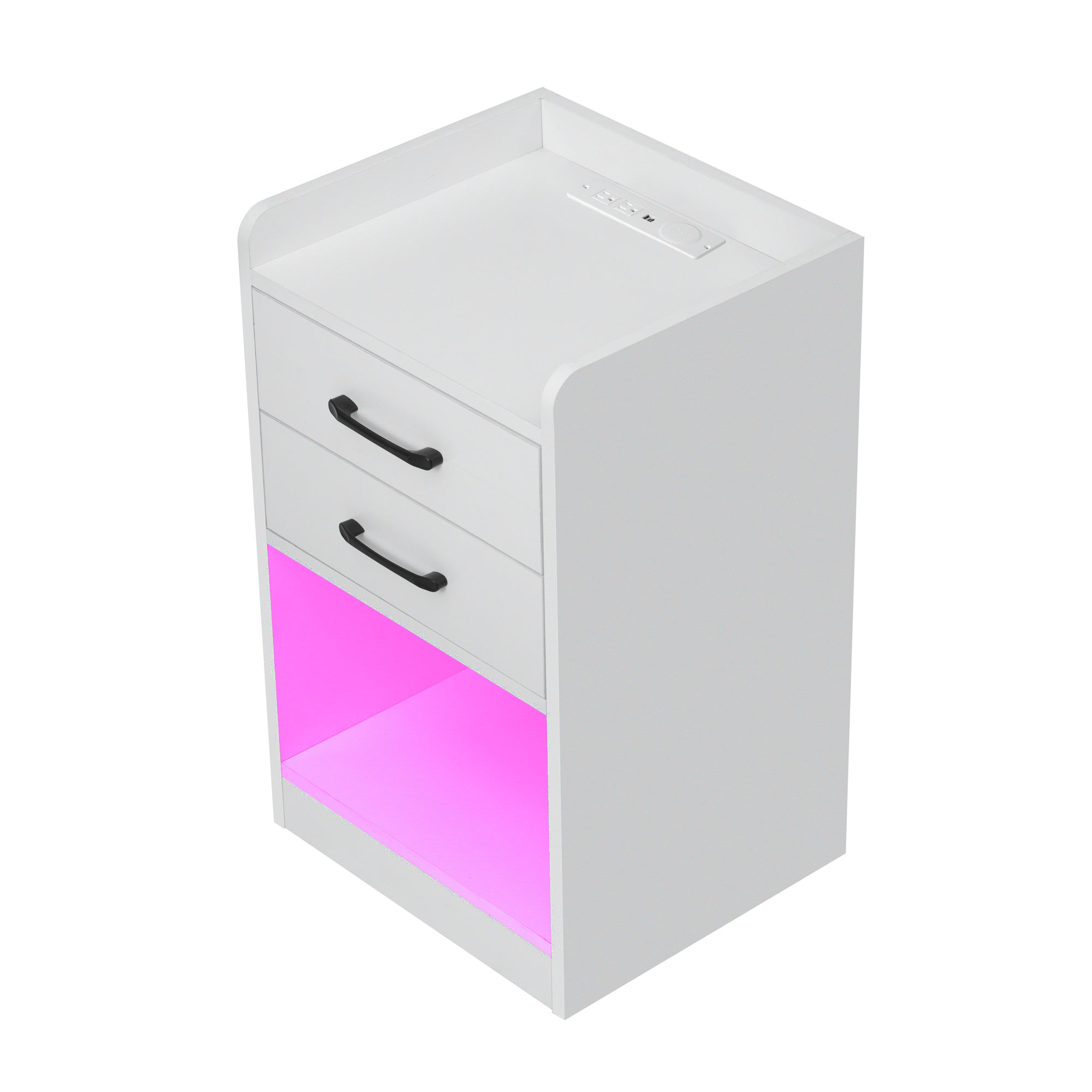 Docooler Nightstand with 2 Drawers and Cabinet,USB Charging Ports,Wireless Charging and Remote Control LED Light-White