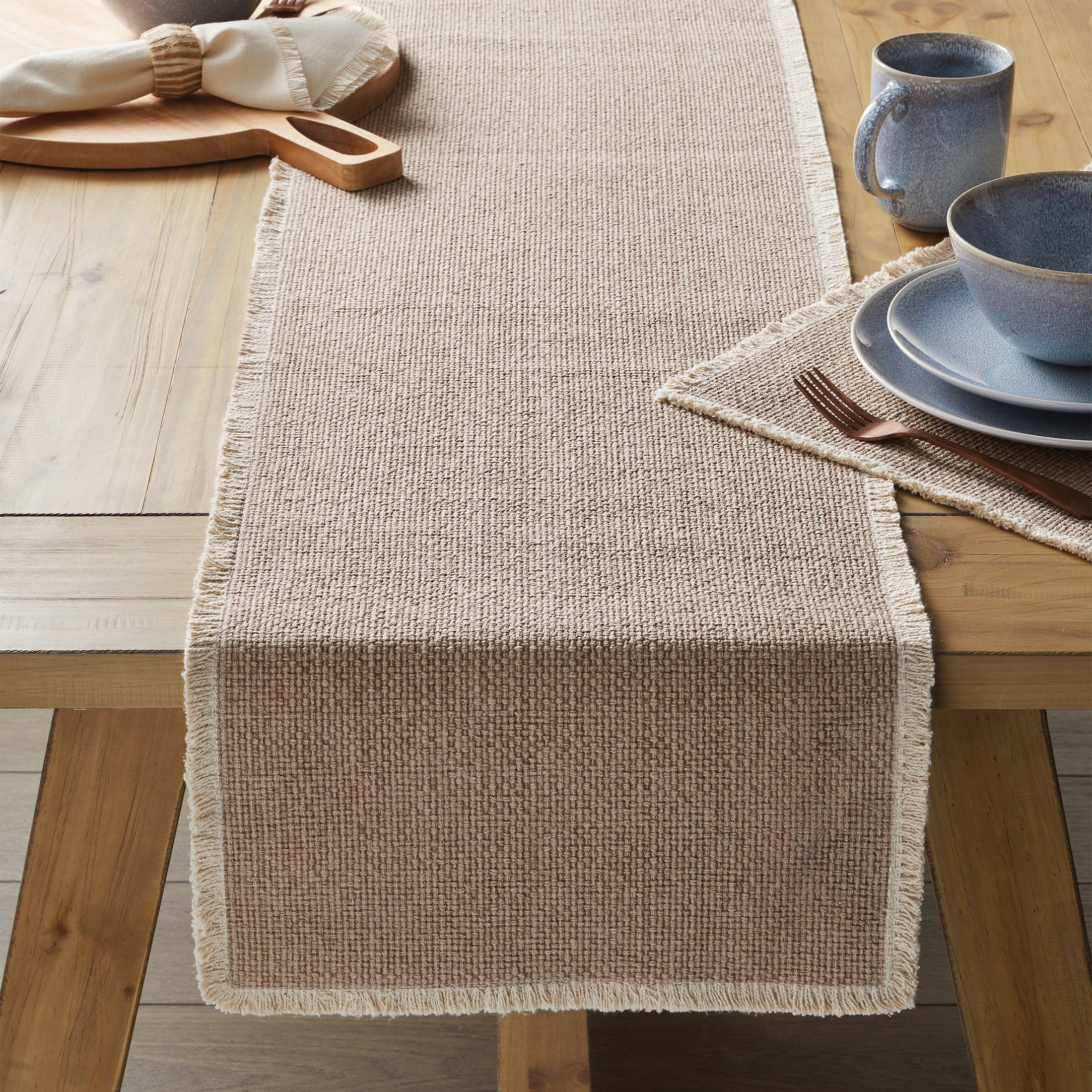 Better Homes and Gardens Fringe Cotton Rich 14 x 90 Table Runner， Camel