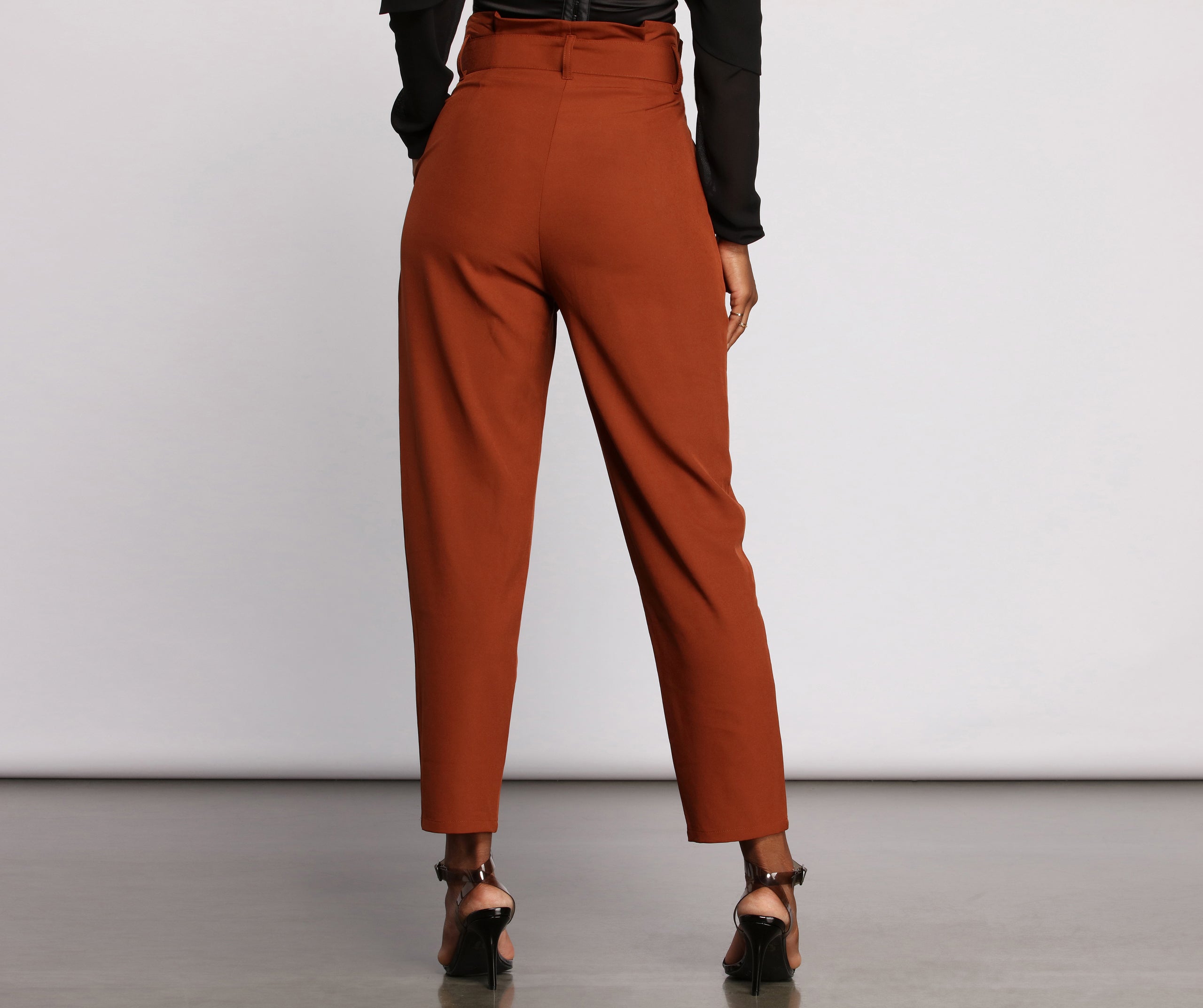 High Waist Belted Paperbag Pants