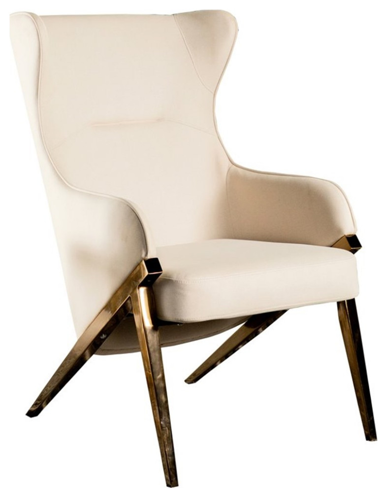 Pemberly Row Modern Upholstered Accent Chair in Cream and Bronze   Midcentury   Armchairs And Accent Chairs   by Homesquare  Houzz