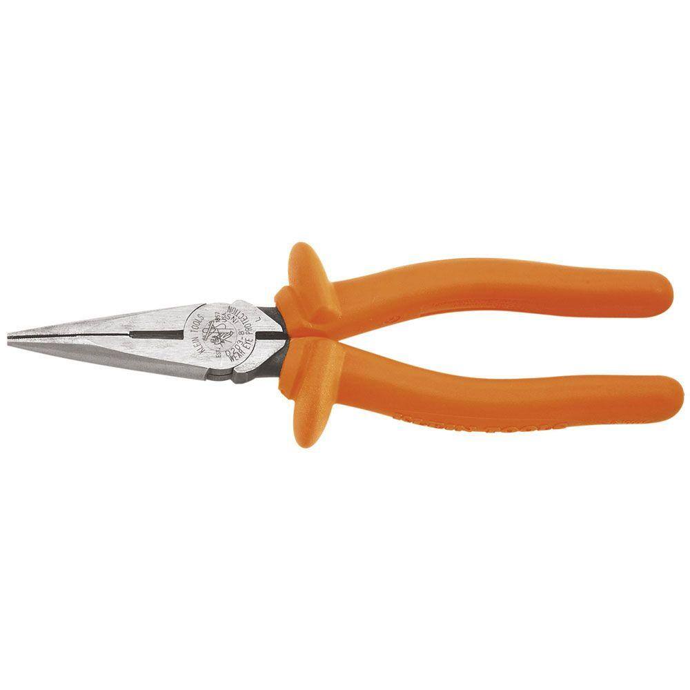 Klein Tools 8 in. Insulated Heavy Duty Long Nose Side Cutting Pliers D203-8-INS