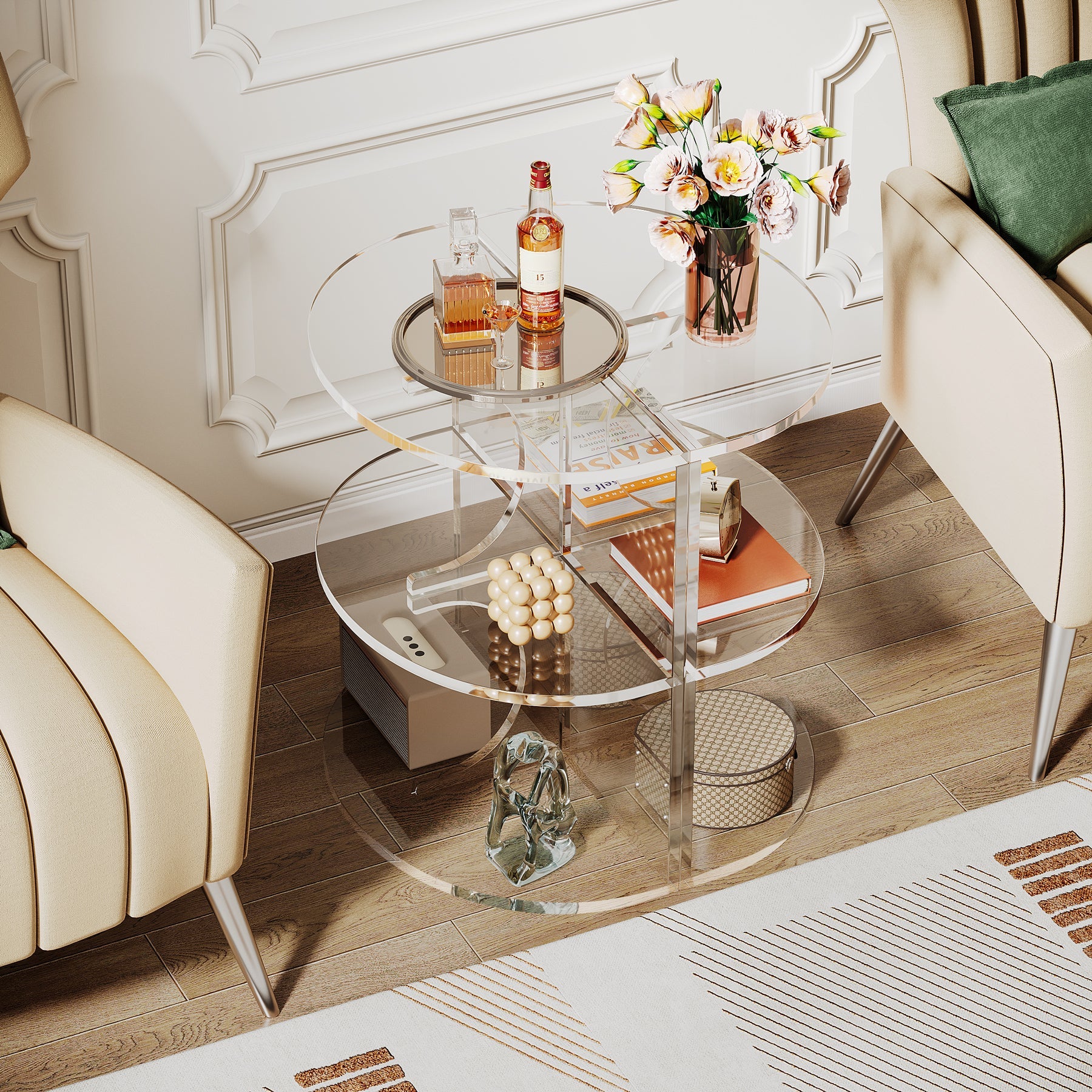 3-Tier End Table, Modern Clear Acrylic Side Table