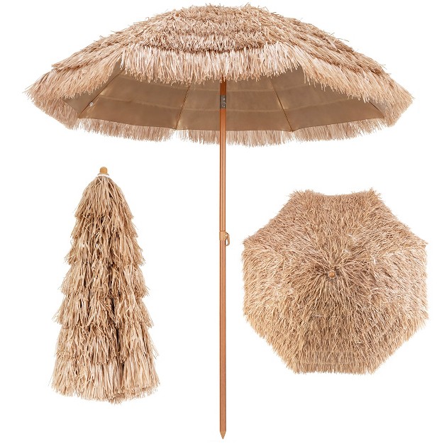 Costway 7 2ft Patio Thatched Tiki Umbrella W tilt 8 Ribs Hawaiian Hula Beach