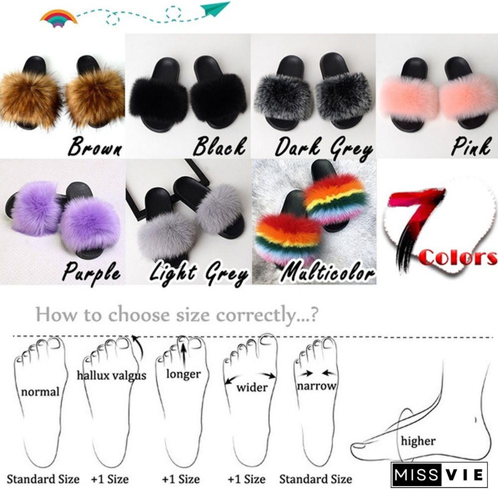 Women New Fashion Fluffy Faux Fur Slippers Sandals Indoor Outdoor Plush Slides Home Flat Shoes