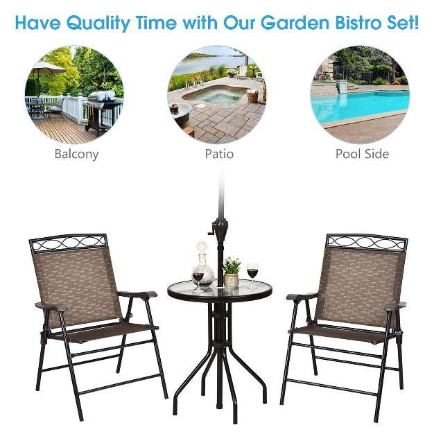 Tangkula 3pcs Patio Folding Dining Set For Backyard Garden Pool With 2 Patio Chairs And Table