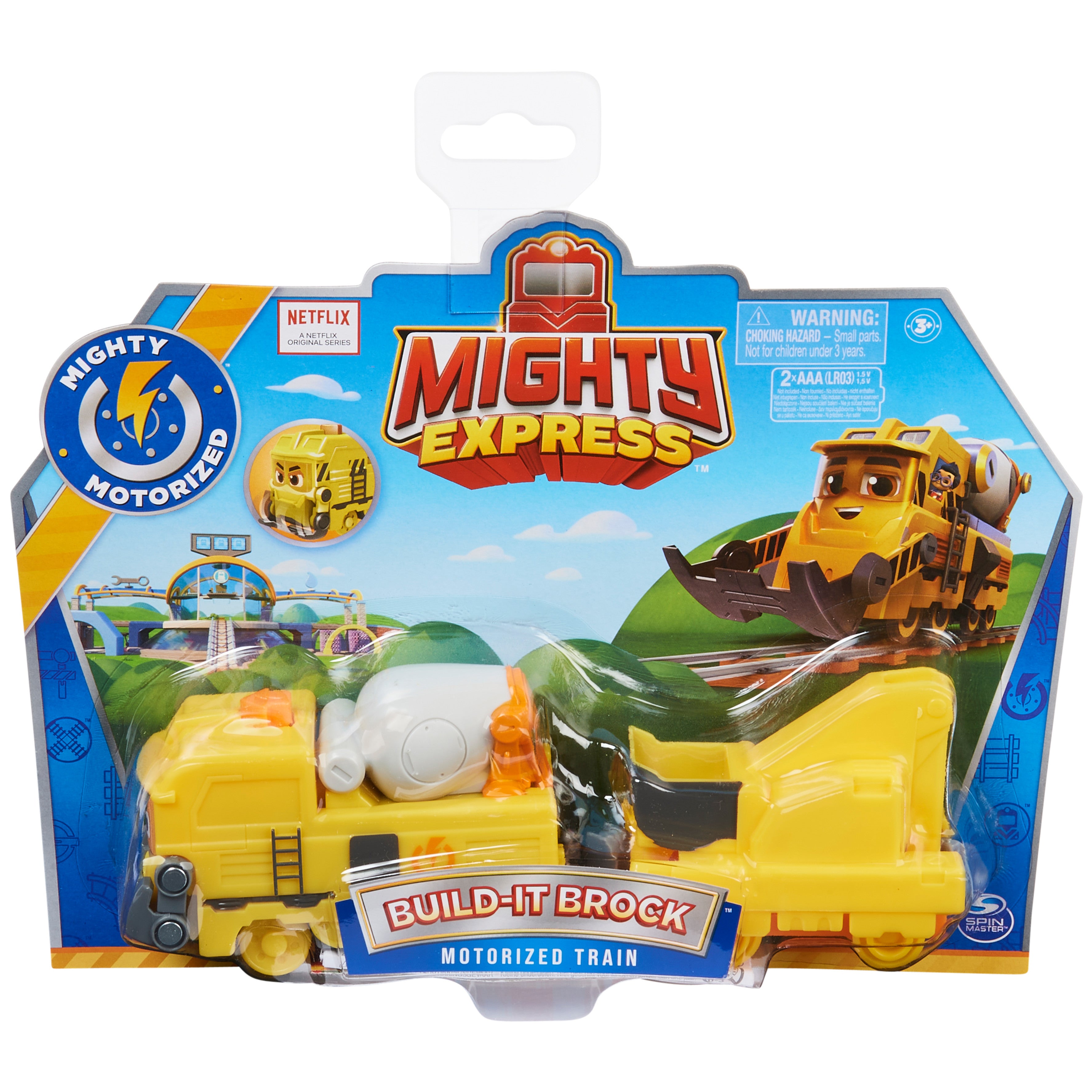 Mighty Express， Build-It Brock Motorized Toy Train with Working Tool and Cargo Car， Kids Toys for Ages 3 and up