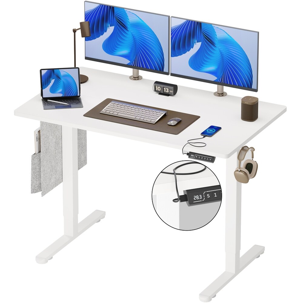 Standing Desk Office Desk Adjustable Electric Computer Desk with USB Port   Side Pocket