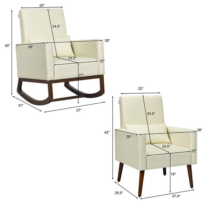 Costway Upholstered Rocking Chair with Pillow in Beige (Set of 2 Dual use)   Midcentury   Rocking Chairs   by Homesquare  Houzz