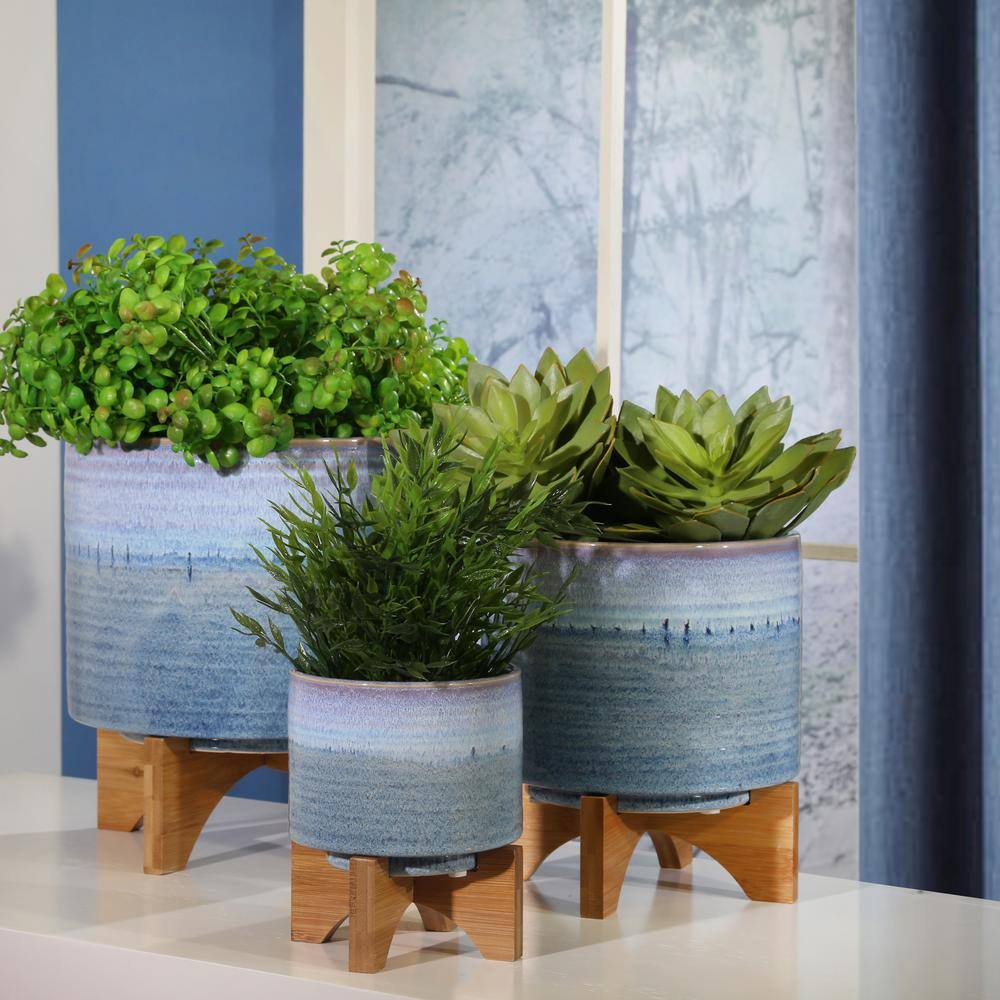 8 in. L x 8 in. W x 10 in. H Blue IndoorOutdoor Ceramic Planter Individual Pots XT-B079106800