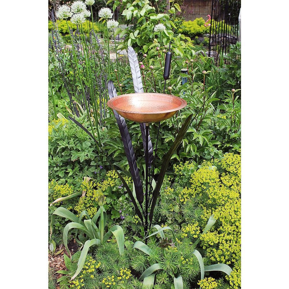 Achla Designs 50 in. Tall Copper Single Cattail Birdbath with 1 Bowl and Stake CTBB-02