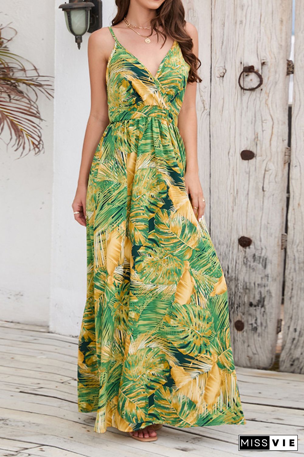 Wrap V Neck Abstract Print Cami Maxi Dress