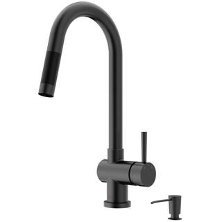 VIGO Gramercy Single Handle Pull-Down Spout Kitchen Faucet Set with Soap Dispenser in Matte Black VG02008MBK2