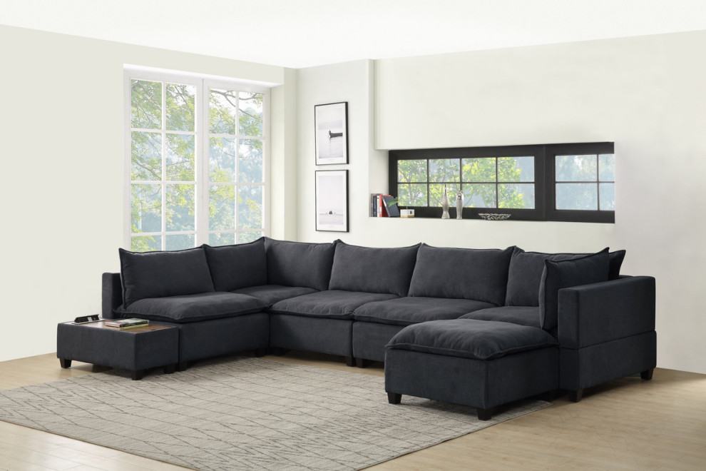 Madison Dark Gray 7Pc Modular Sectional Sofa Chaise  USB Storage Console Table   Modern   Sectional Sofas   by Kolibri Decor  Houzz