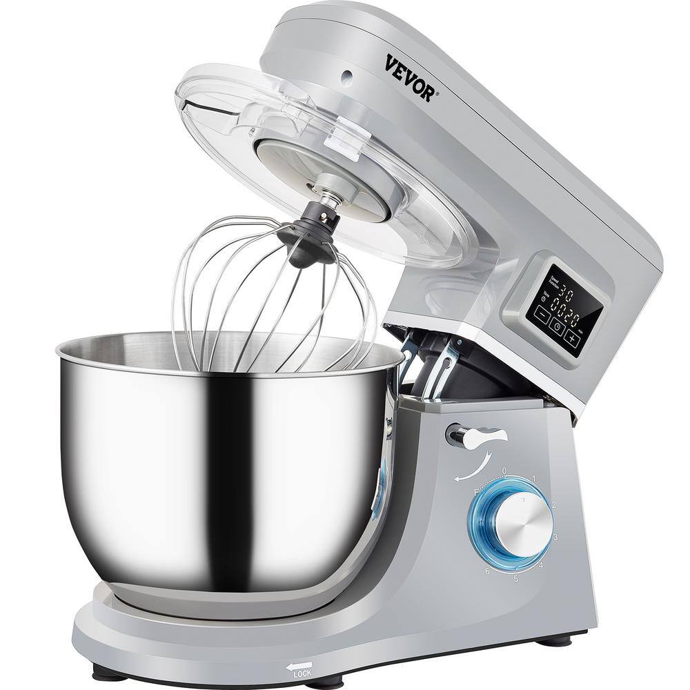 VEVOR Stand Mixer 660W Electric Dough Mixer with 6 Speeds LCD Screen Timing Food Mixer with 7.4 Qt. Stainless Steel Bowl Gray ZRLLSJBJHHDFJRBTRV1