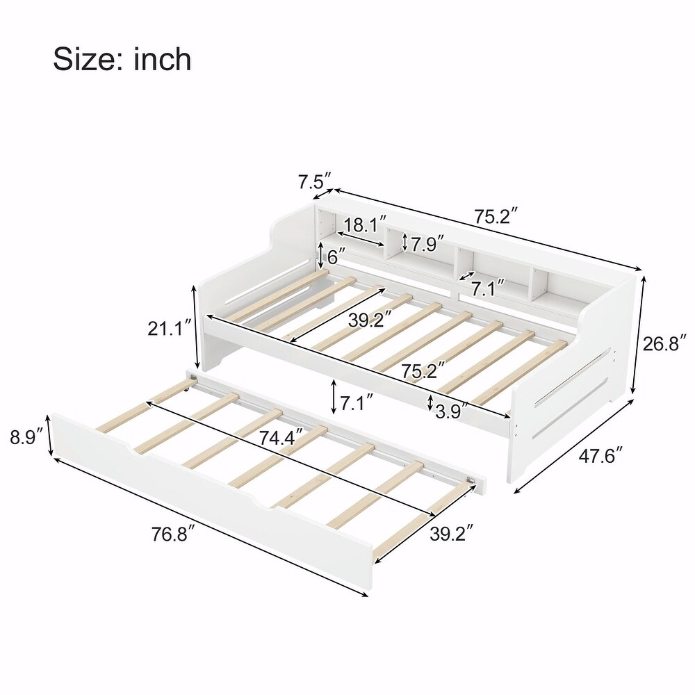 Twin Size Wooden Day Bed with Trundle