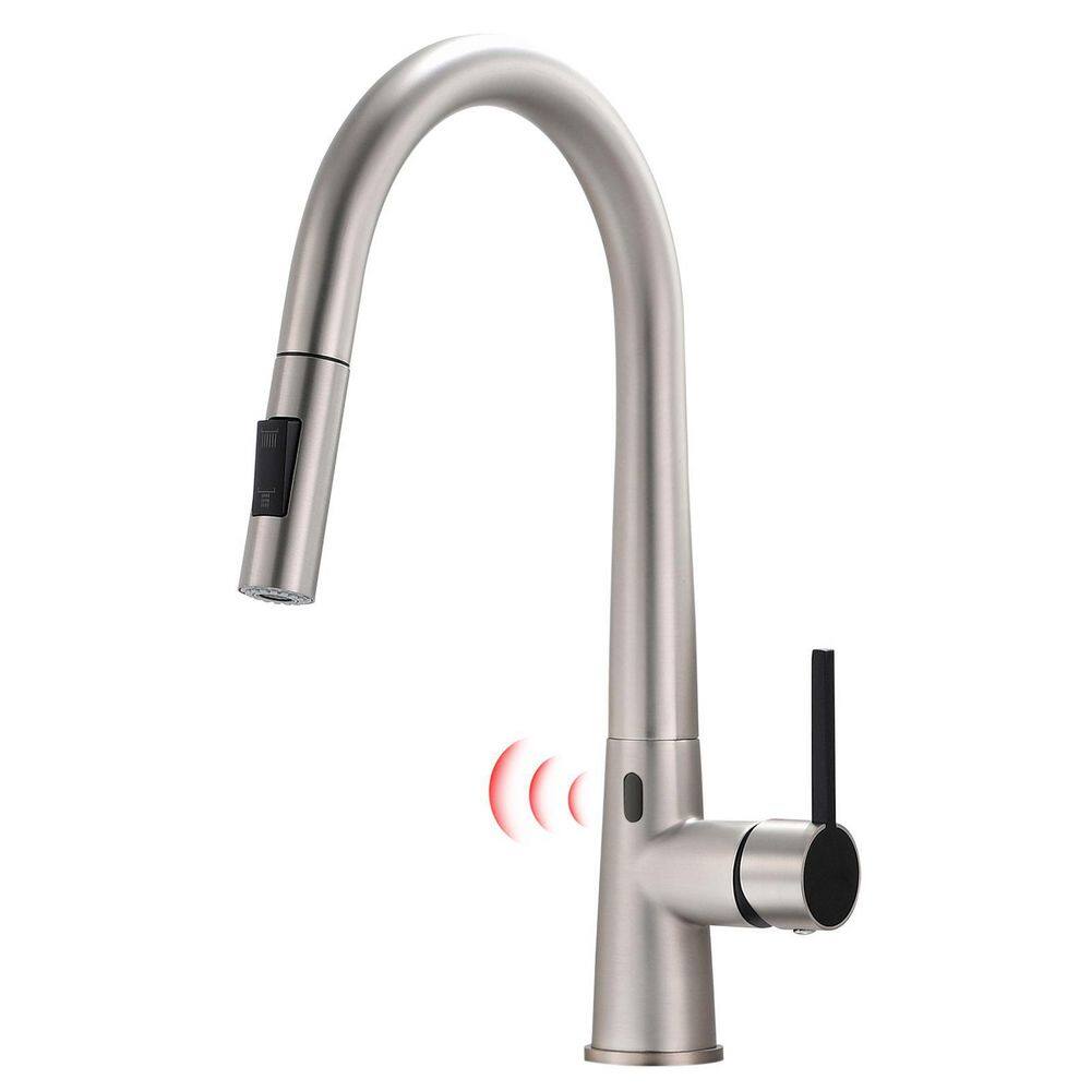 Fapully Touchless Single-Handle Pull-Down Sprayer Kitchen Faucet with 2 Function in Brushed NickelBlack FA-IS1010NB