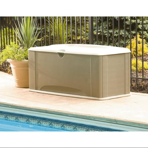 Rubbermaid Outdoor Extra-Large Deck Box with Seat, Gray & Brown, 121 Gallon