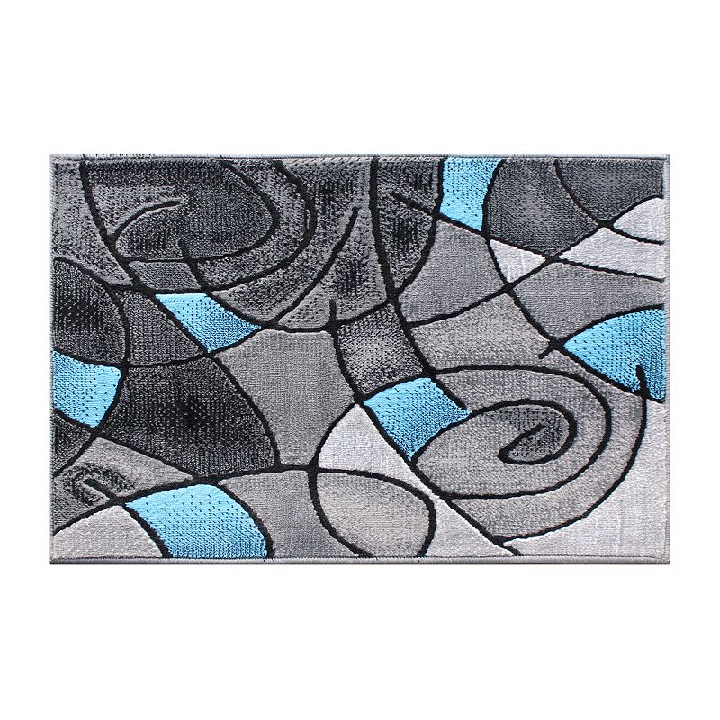 Masada Rugs Masada Rugs Trendz Collection 2'x3' Modern Contemporary Area Rug Mat in Blue， Gray and Black