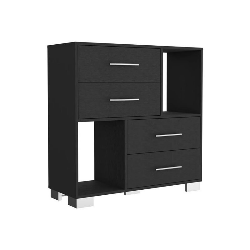 DEPOT E-SHOP Fountain Dresser， Two Open Shelves， Four Drawers， Black