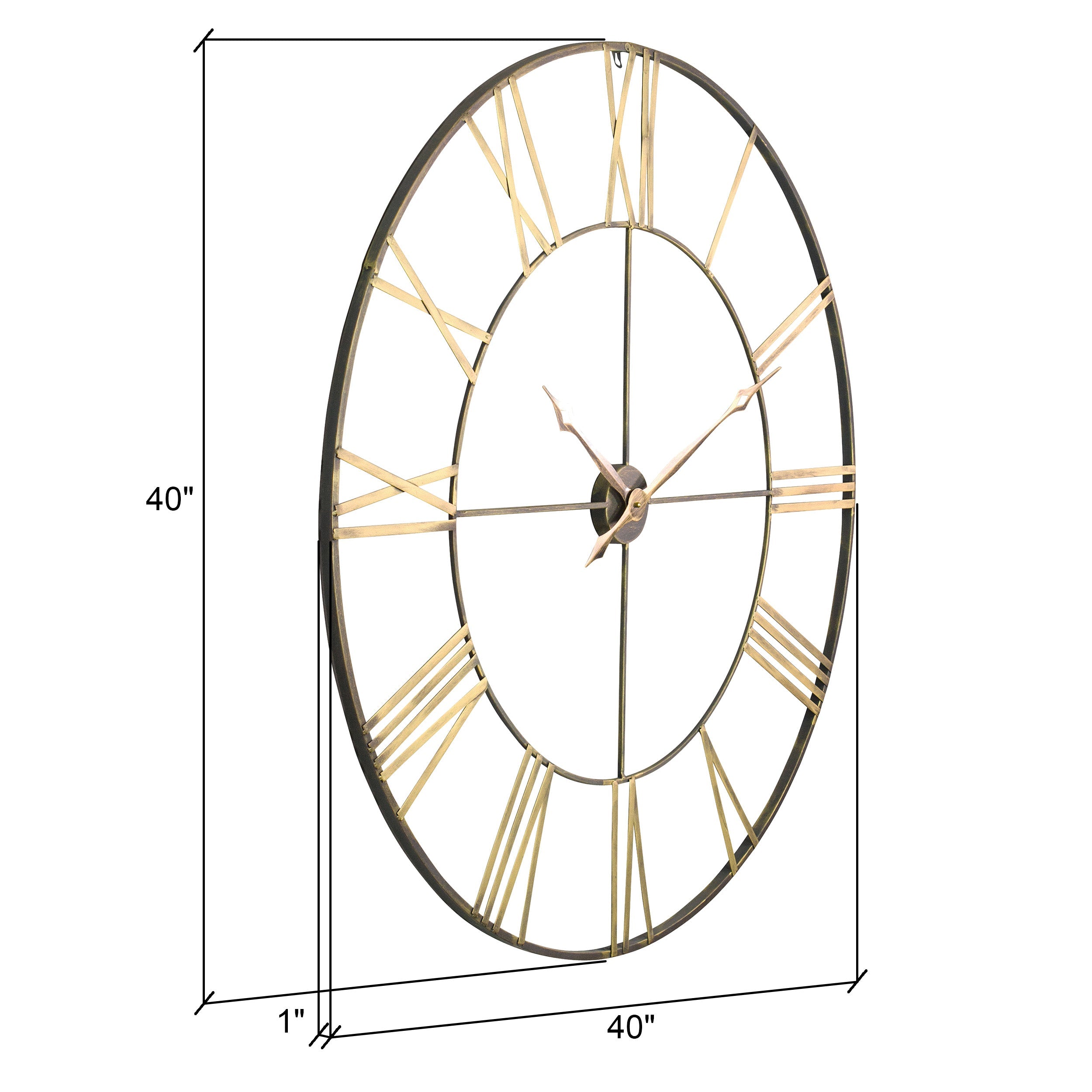 Aspire Home Accents Gold Brass Analog Bedford 40 in. Round Metal Wall Clock