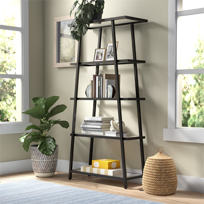 Henn ampHart 34 quotBlackened Bronze Metal/Glass Bookcase   Industrial   Bookcases   by Homesquare  Houzz