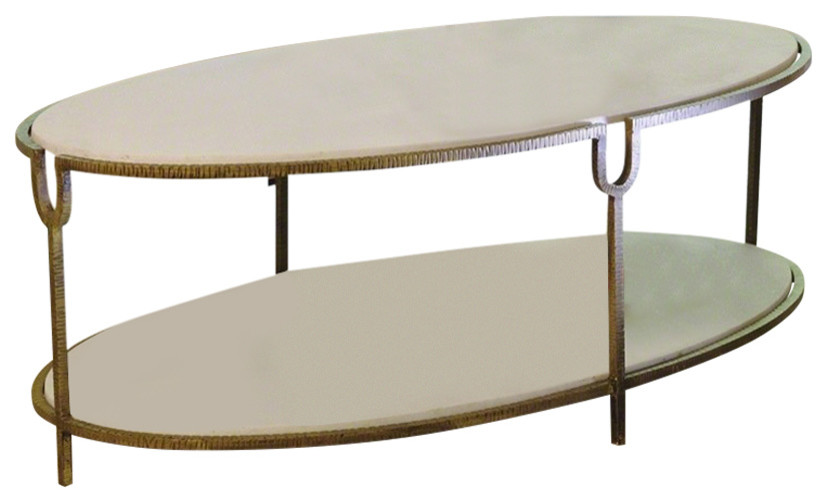 Iron and Stone Oval Coffee Table   Transitional   Coffee Tables   by HedgeApple  Houzz