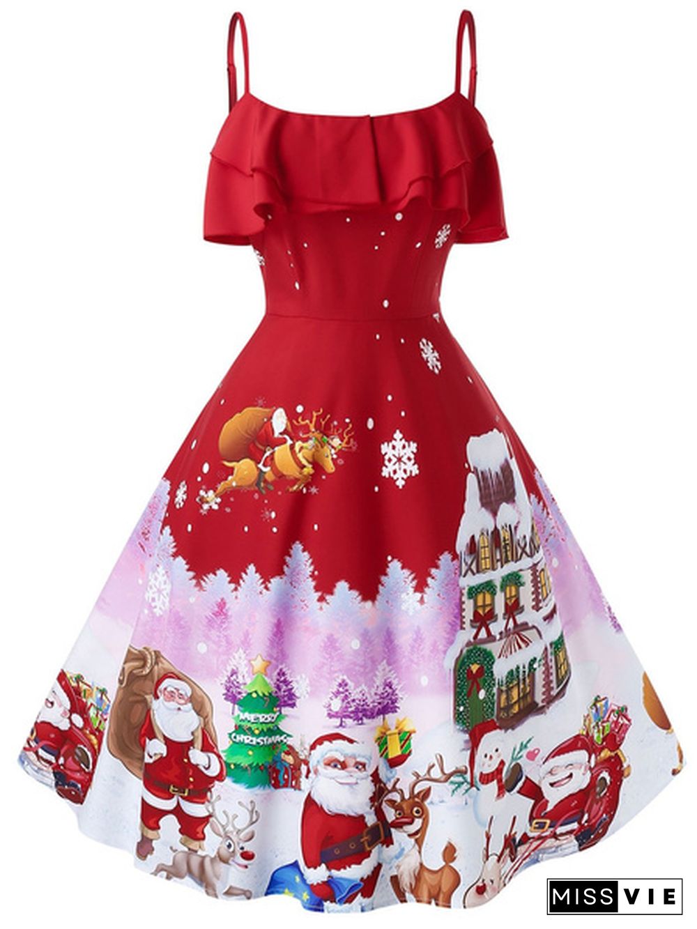 Women's Plus Size Christmas Vintage Printed Party Dress