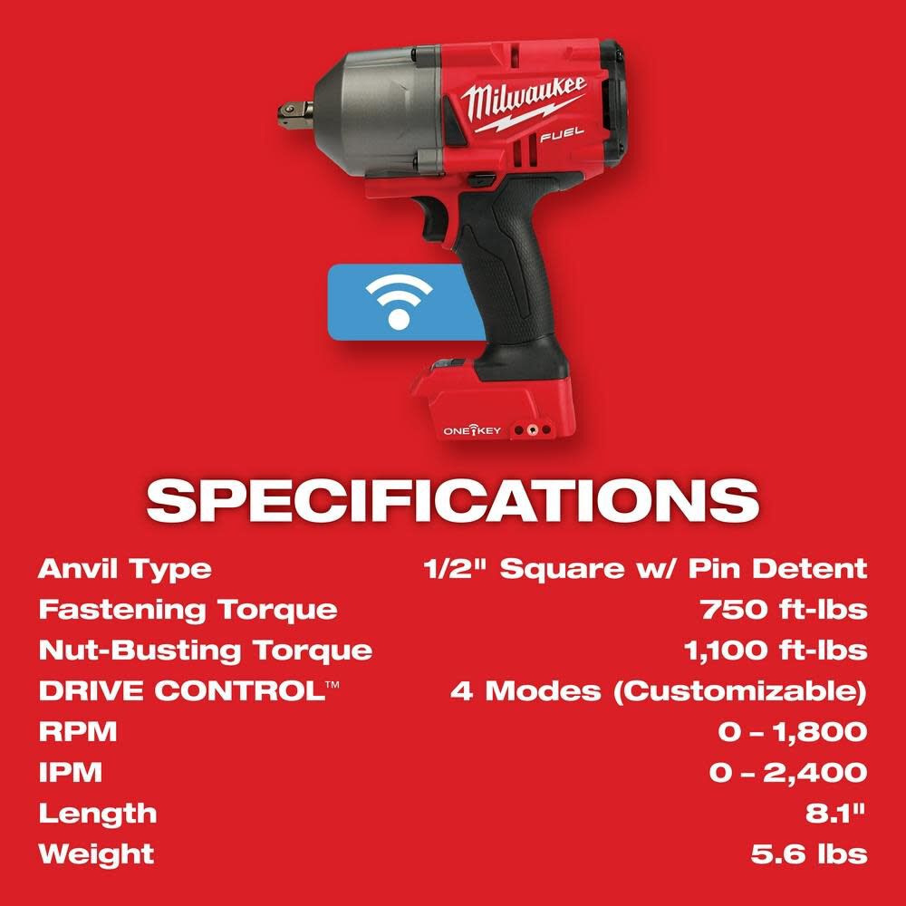 Milwaukee M18 FUEL with ONE-KEY High Torque Impact Wrench 1/2" Pin Detent Kit 2862-22R from Milwaukee