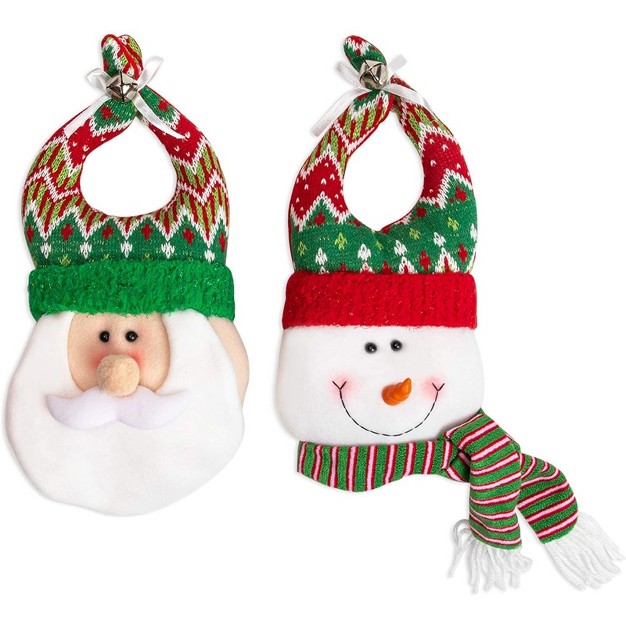 Juvale 2 Pack Snowman And Santa Claus Door Hangers For Christmas Holiday Decorations 7 X 12 In