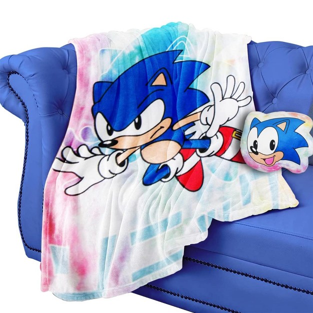 Just Funky Sonic The Hedgehog Tie dye 45 X 60 Inch Fleece Throw Blanket amp Pillow