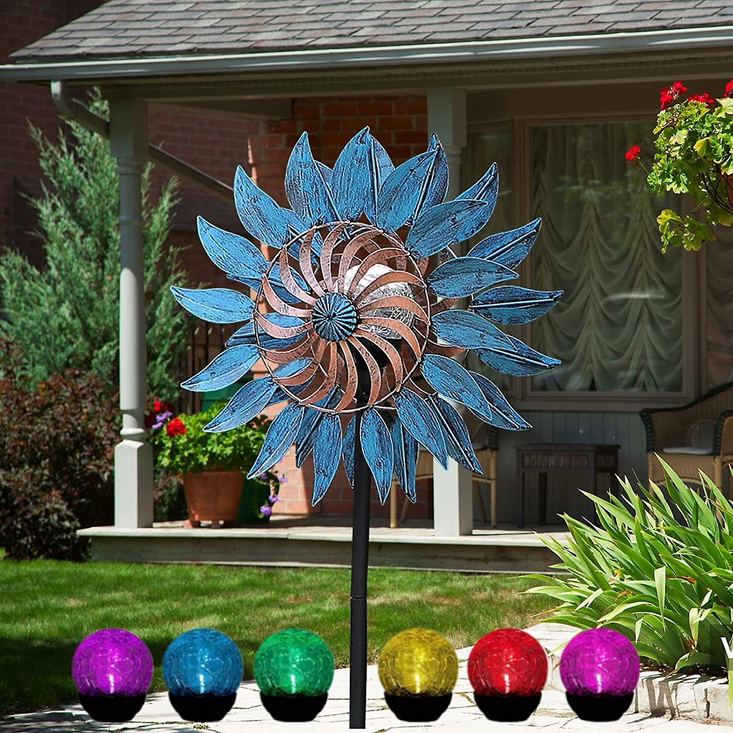 Solar Wind Spinner - Wind Spinners For Yard And Garden 75 Inch Multi-color Led Lighting Solar Powered Glass Ball With Kinetic Metal Sculpture For Outd