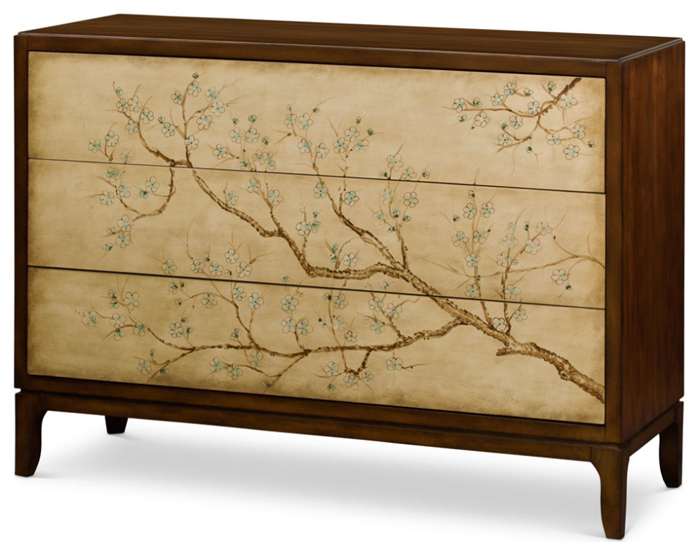 50in Hand Painted Cherry Blossom Motif Oriental Chest of Three Drawers   Asian   Accent Chests And Cabinets   by China Furniture and Arts  Houzz