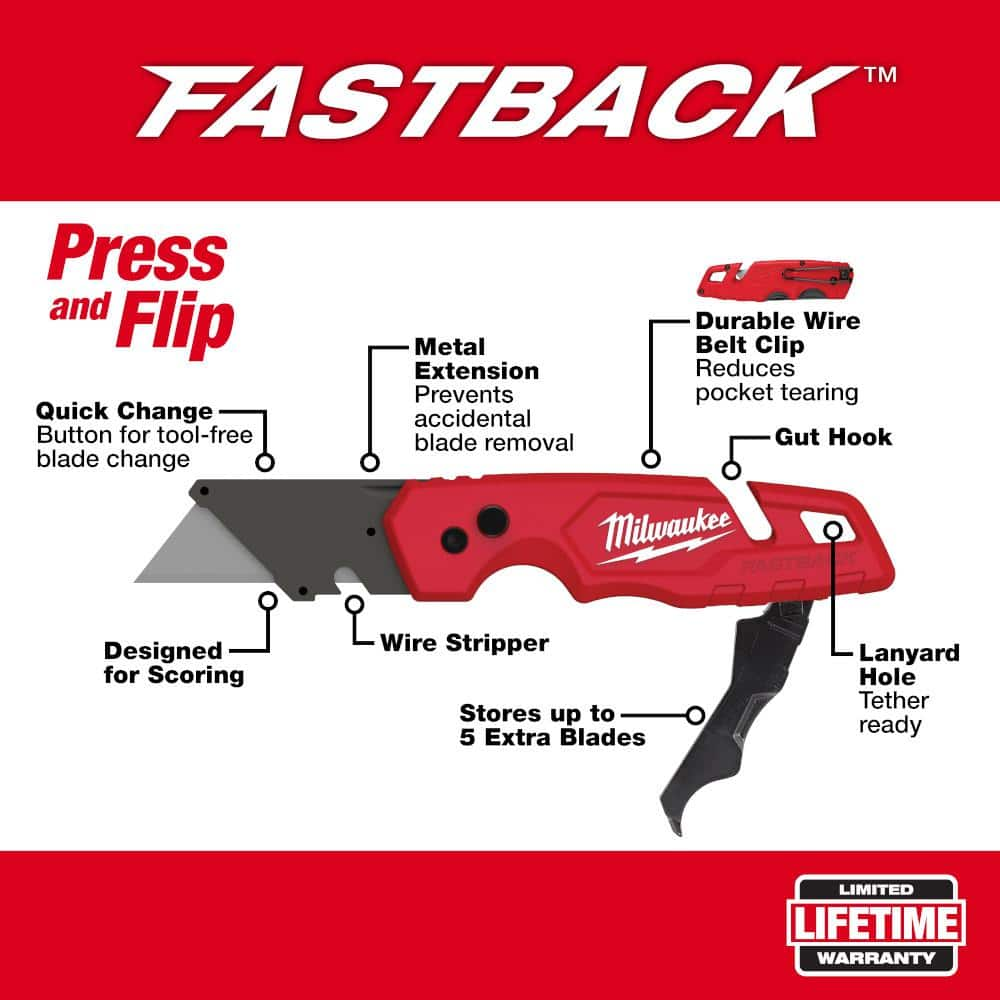 Milwaukee FASTBACK Folding Utility Knife with Blade Storage & Compact Folding Utility Knife with 2 General Purpose Blades (2-Pack) 48-22-1503